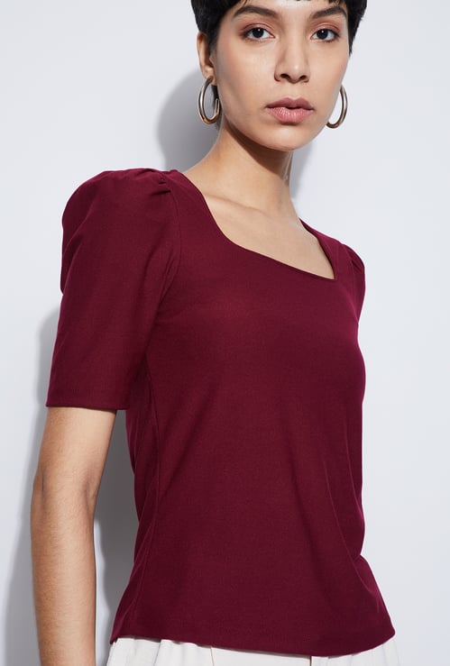 CODE Solid Square Neck Top