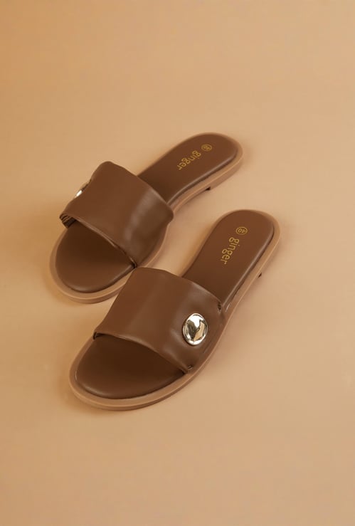 GINGER Textured Open Toe Flats