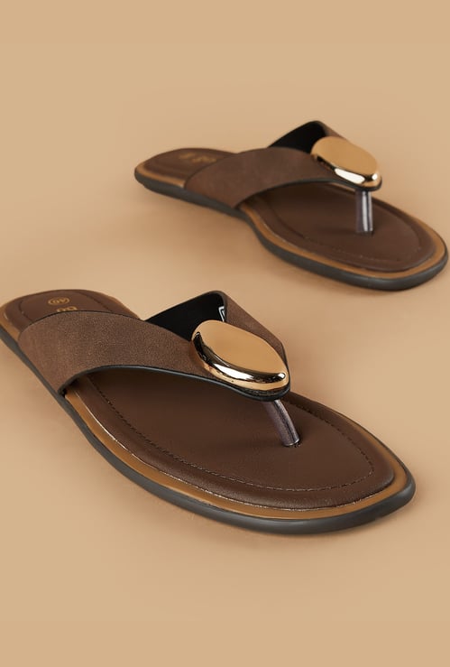 GINGER Metal Accent V-Strap Flats