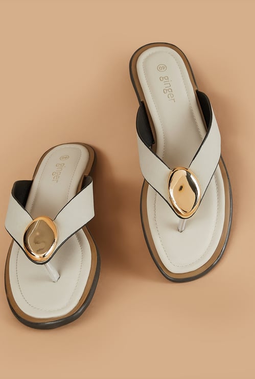 GINGER Metal Accent V-Strap Flats