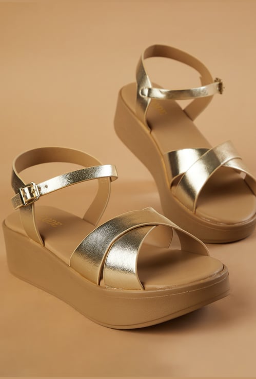 CODE Glossy Open Toe Flatforms