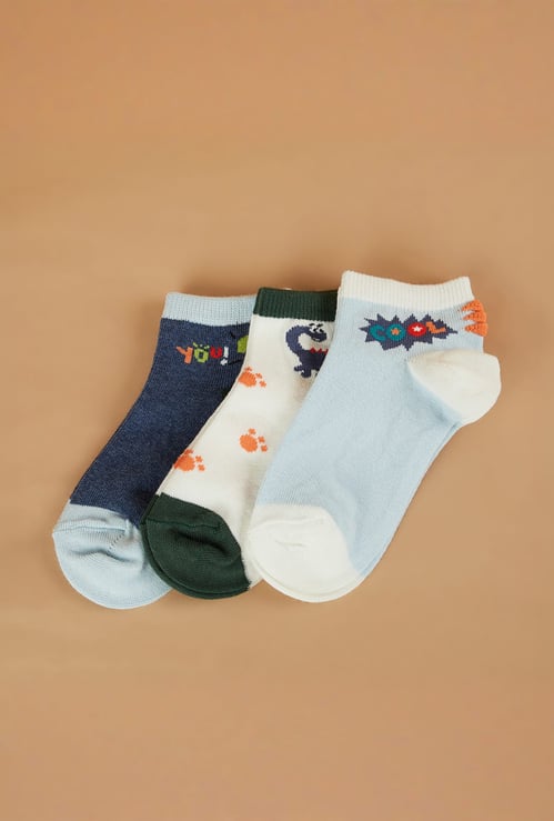FAME FOREVER Boys Dinosaur Ankle Length Socks - Pack of 3