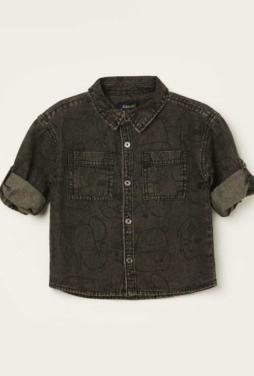 JUNIORS Boys Printed Denim Shirt