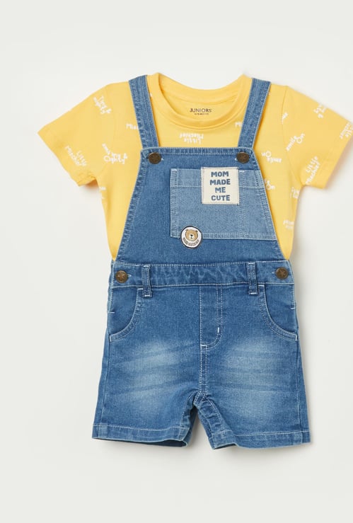 JUNIORS Boys Applique Dungarees with T-shirt