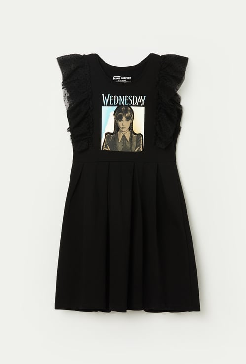 FAME FOREVER Girls Wednesday Print Fit & Flare Dress