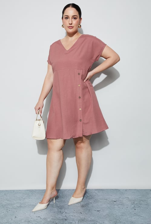 NEXUS V-Neck Button Detail Dress