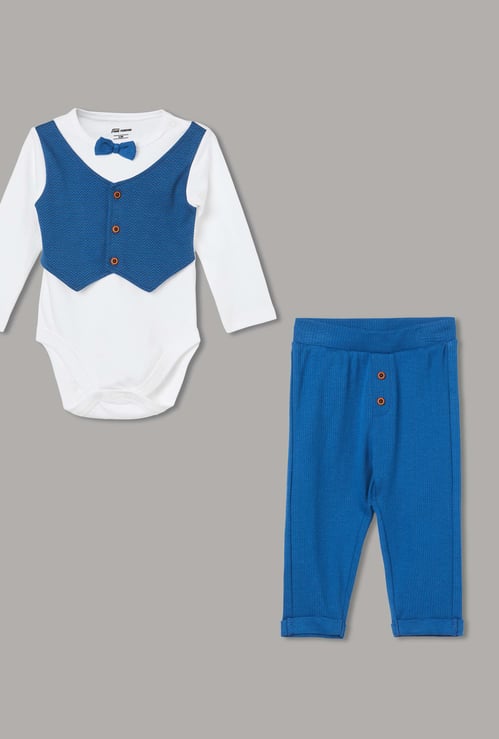 JUNIOR BABY Boys Colourblocked Bodysuit with Trousers
