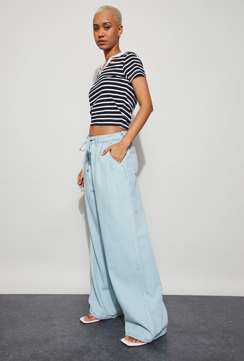 GINGER Washed Wide Leg Jeans