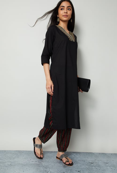 MELANGE Embroidered Straight Kurta Set