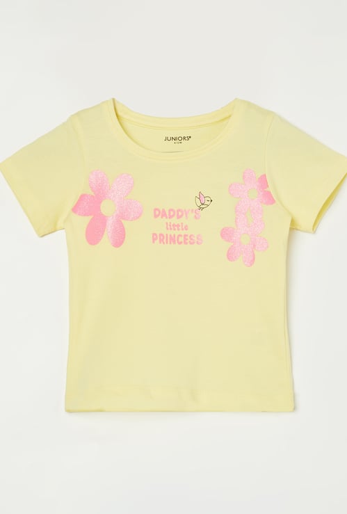JUNIORS Girls Glitter Floral Print T-shirt