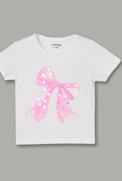 JUNIORS Girls Bow Print T-shirt