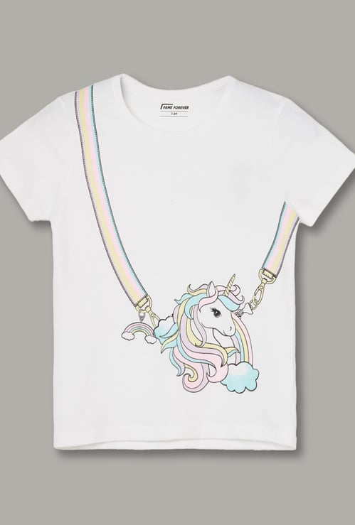 FAME FOREVER Girls Unicorn Print T-shirt