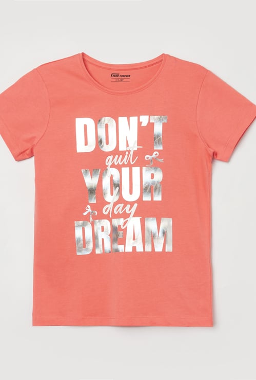 FAME FOREVER Girls Metallic Print T-shirt