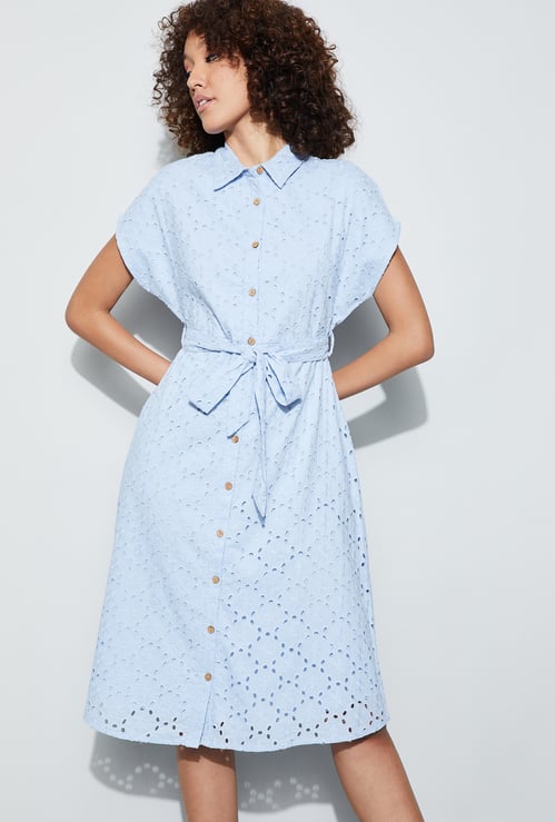FAME FOREVER Schiffli Shirt Dress with Belt