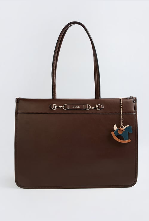 ELLE Solid Laptop Bag with Charm