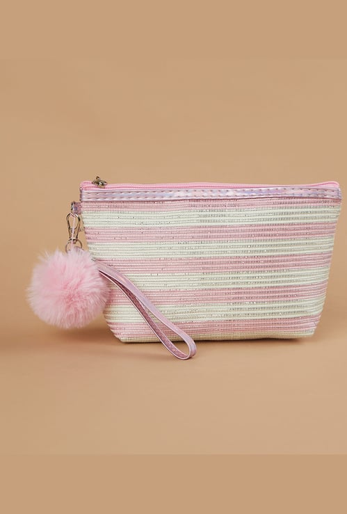 FAME FOREVER Striped Metallic Vanity Pouch