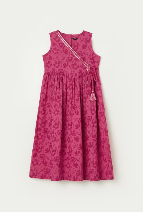 MELANGE Girls Floral Print Wrap Dress