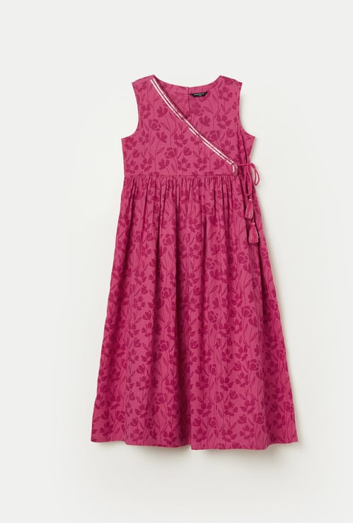 MELANGE Girls Floral Print Wrap Dress