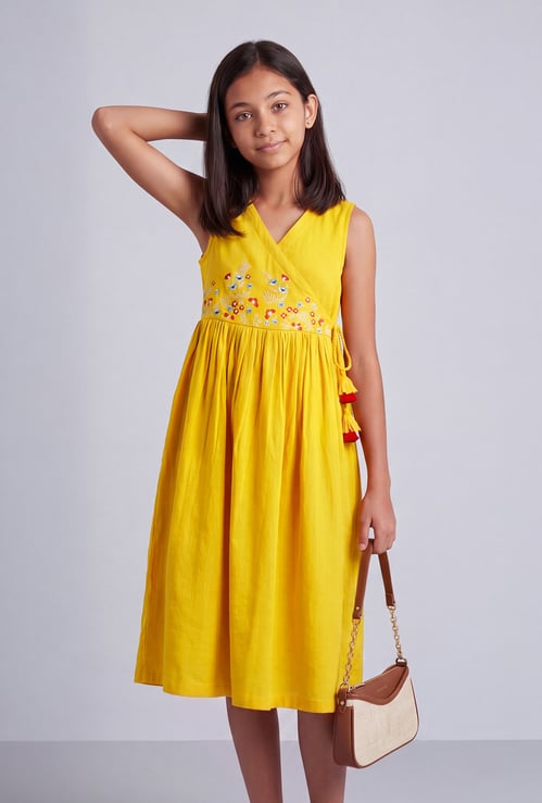 MELANGE Girls Embroidered Angrakha Dress