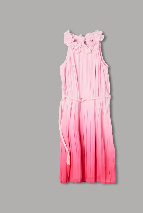 FAME FOREVER Girls Pleated Ombre A-Line Dress with Belt