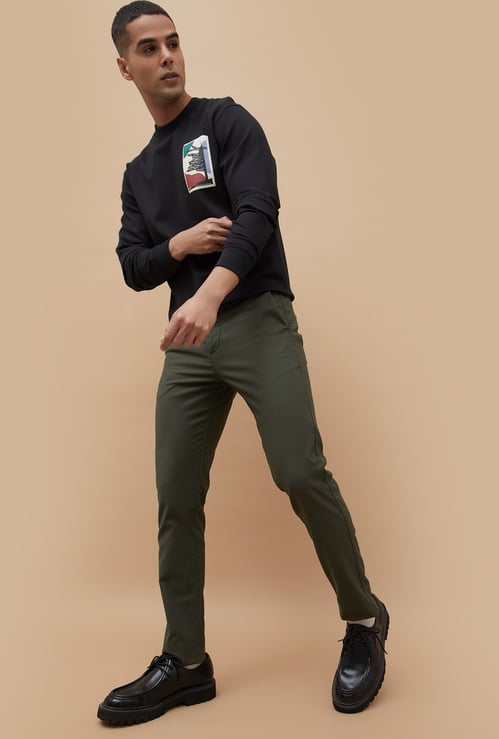 CODE Solid Slim Straight Trousers