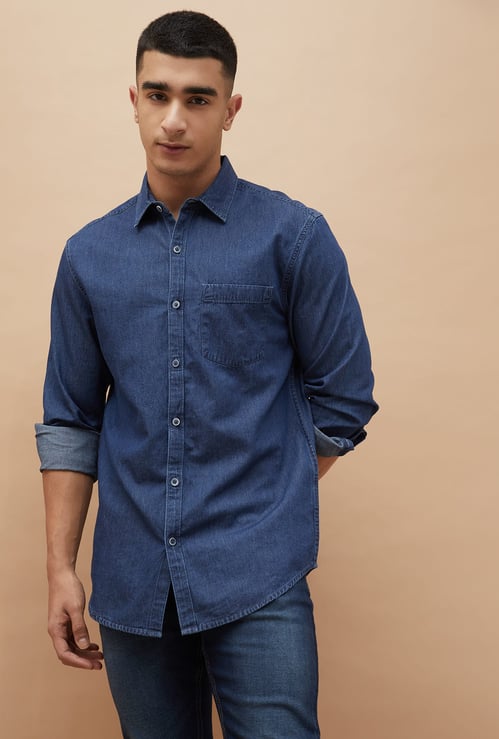 DENIMIZE Washed Smart Fit Denim Shirt