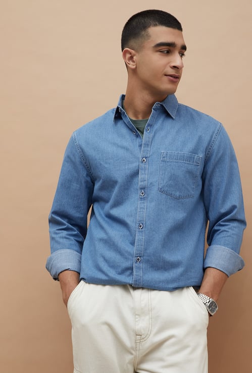 DENIMIZE Washed Smart Fit Denim Shirt