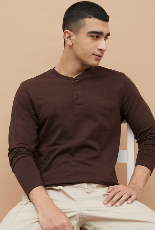 FAME FOREVER Solid Henley T-shirt