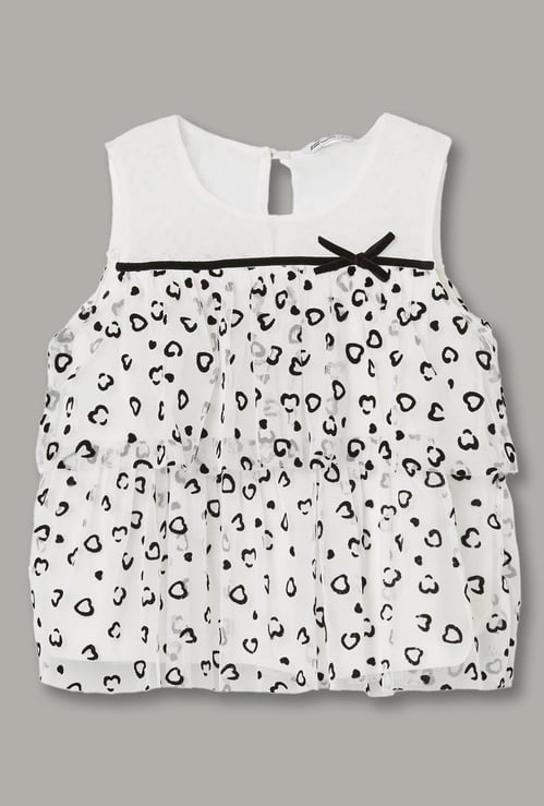 FAME FOREVER Girls Heart Motif Tulle top