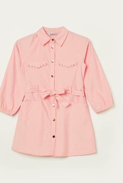 FAME FOREVER Girls Ribbed Shirt Dress