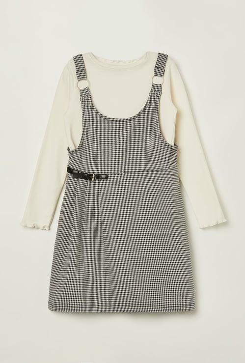 FAME FOREVER Girls Patterned Pinafore Dress with Top