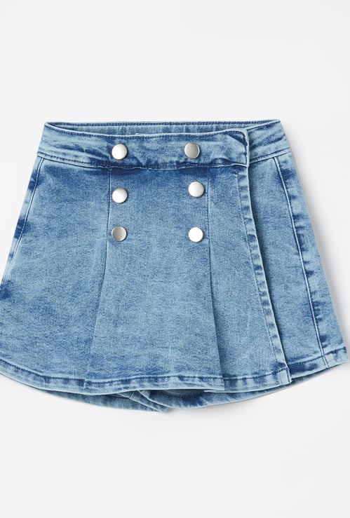 FAME FOREVER Girls Washed Denim Skorts