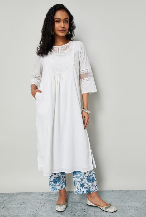MELANGE Embroidered Yoke Straight Kurta Set