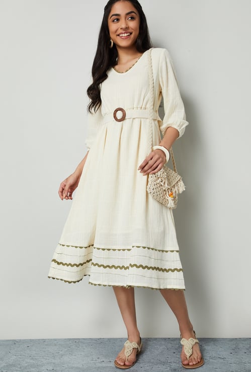 COLOUR ME Textured A-line Dress