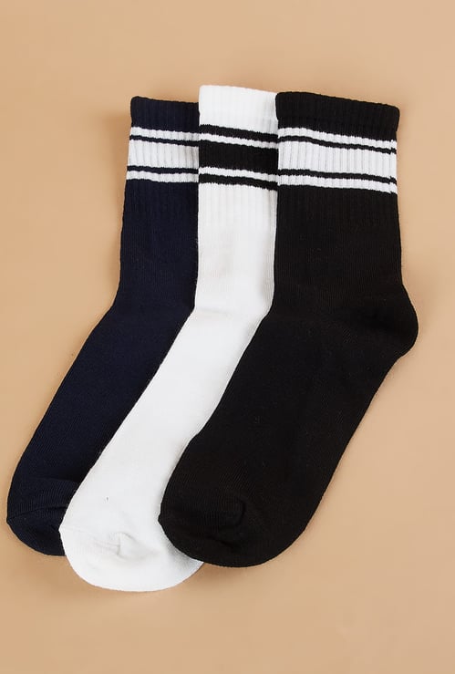 FAME FOREVER Boys Striped Crew Length Socks - Pack of 3