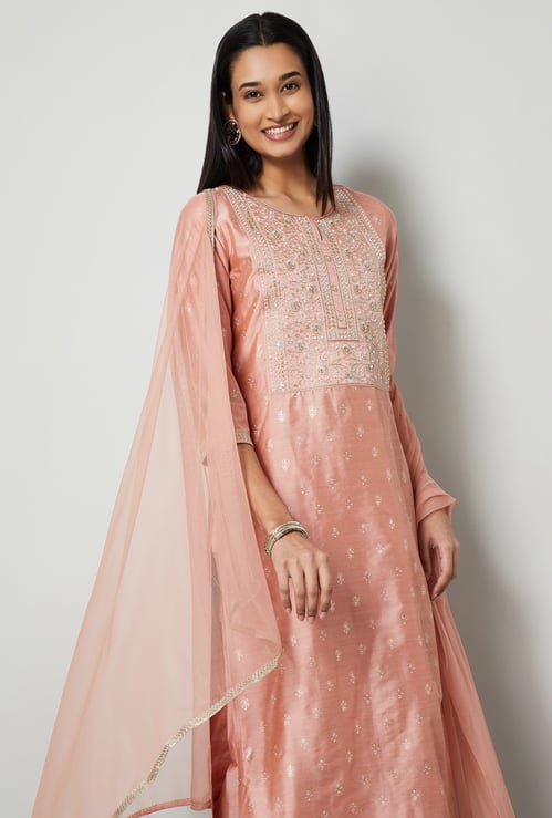 MELANGE Embroidered Straight Kurta Set