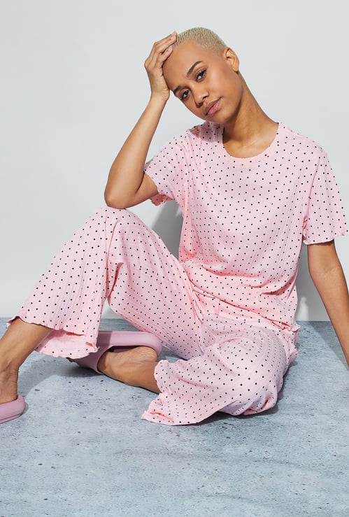 GINGER Polka-Dot Print Night Suit