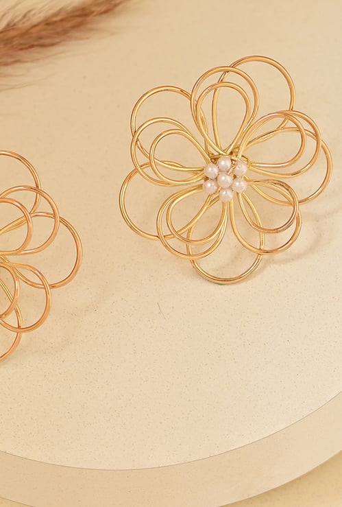 TONIQ Pearl Embellished Floral Wire Studs