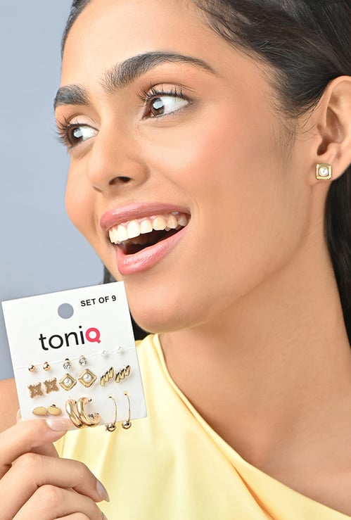 TONIQ Assorted Stud and Hoop Earrings - Pack of 9