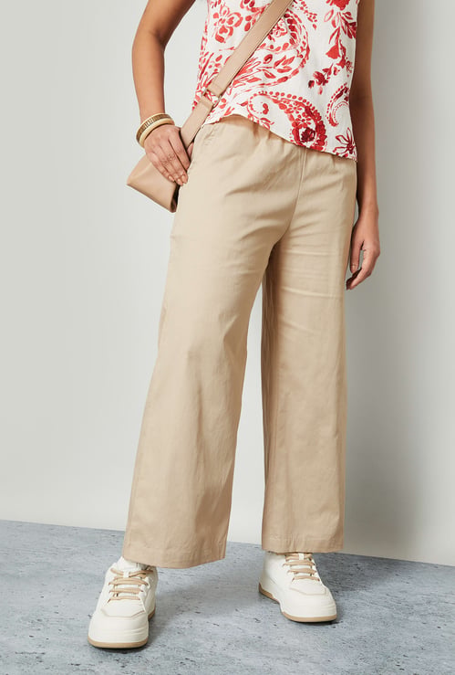 COLOUR ME Solid Paperbag Waist Wide Leg Trousers