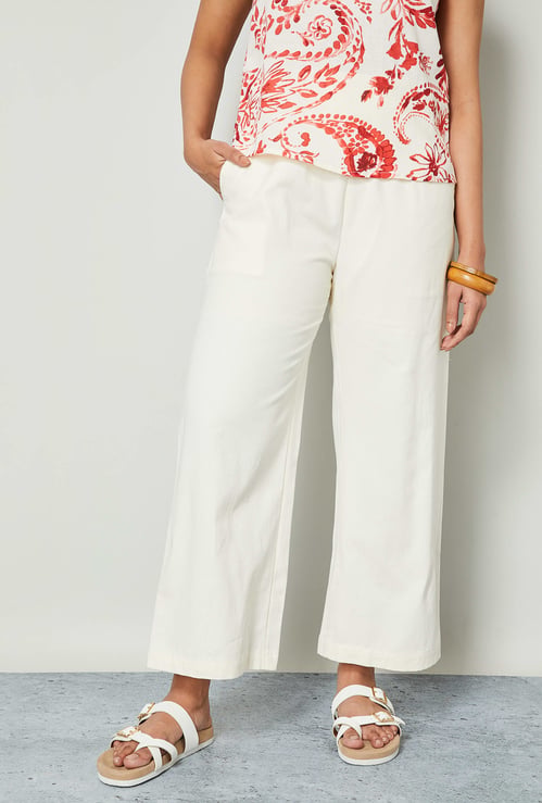 COLOUR ME Solid Paperbag Waist Wide Leg Trousers