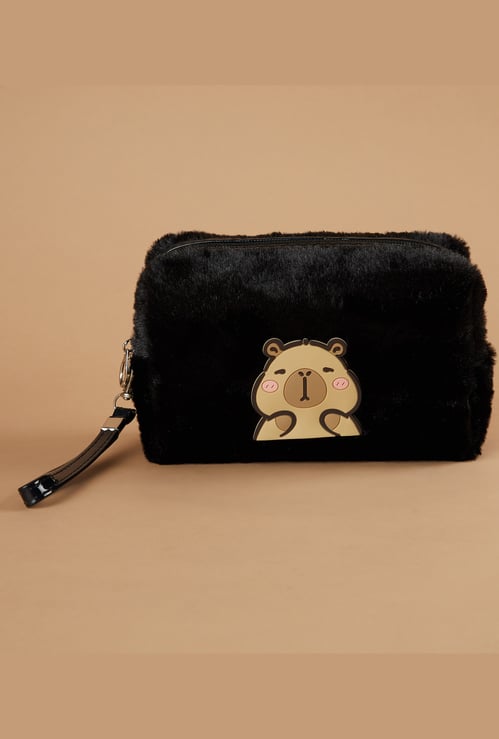 GINGER Faux Fur Vanity Pouch with Motif