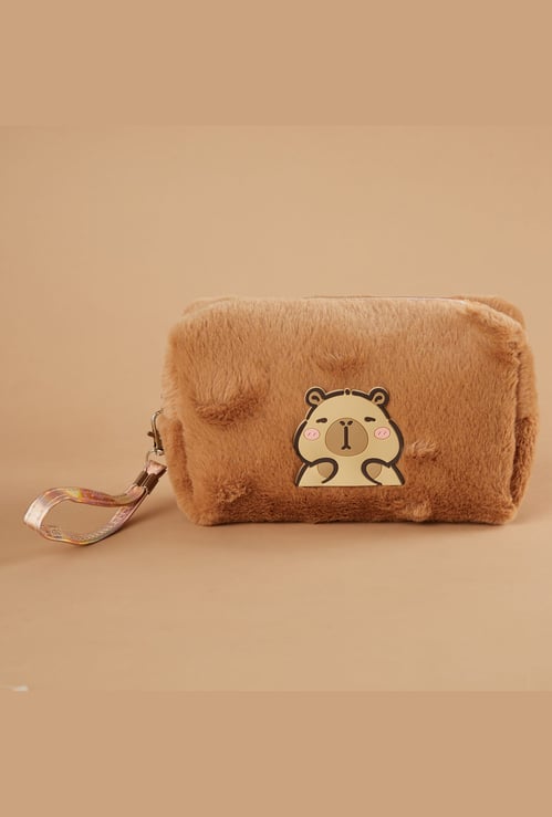 GINGER Faux Fur Vanity Pouch with Motif