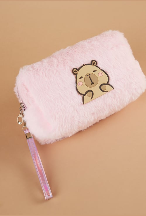GINGER Faux Fur Vanity Pouch with Motif