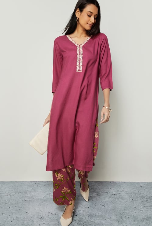MELANGE Embroidered Yoke Straight Kurta Set