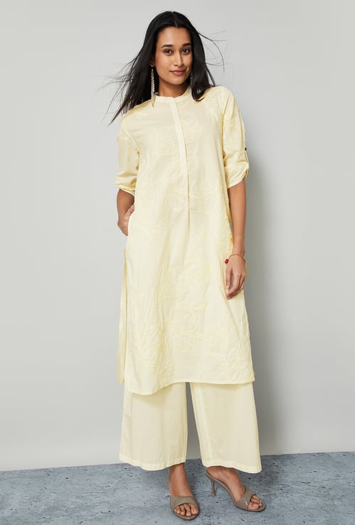 MELANGE Floral Embroidered Straight Kurta Set