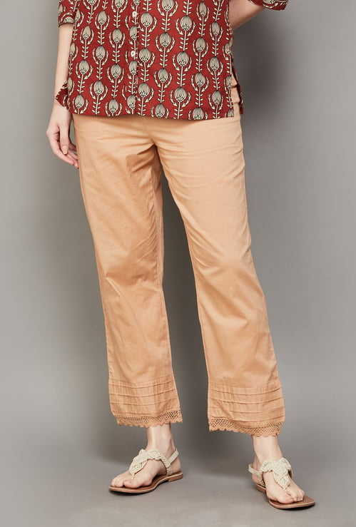 BIBA Straight Pants with Lace Trim