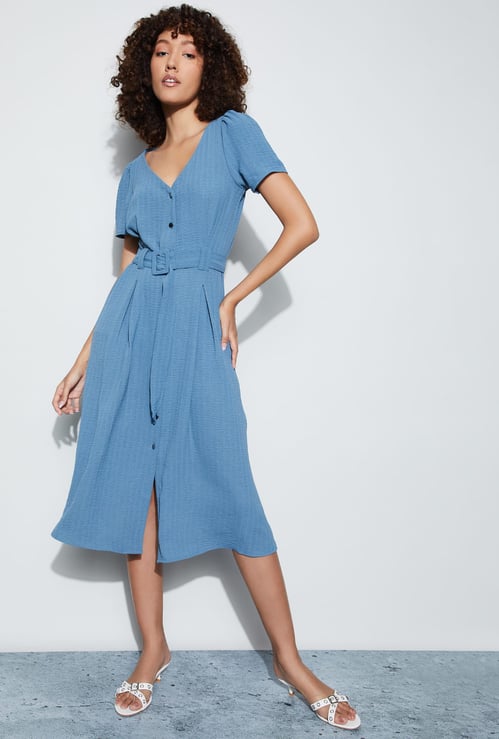 CODE Knit A-Line Dress with Belt