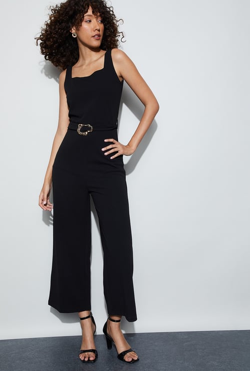 CODE Solid Wide-Leg Jumpsuit with Belt