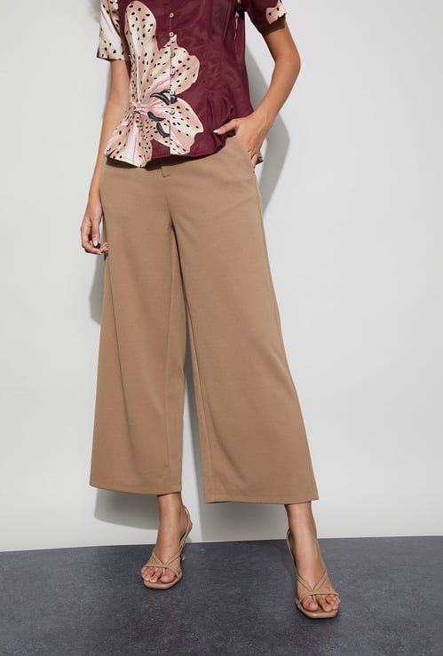 CODE Solid Wide-Leg Trousers
